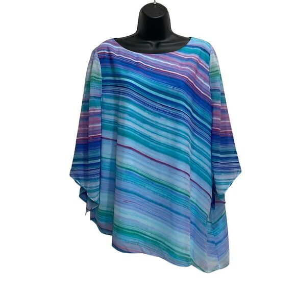 Chico’s Vivid Striped Asymmetrical Top Sz L Petite - Picture 9 of 9